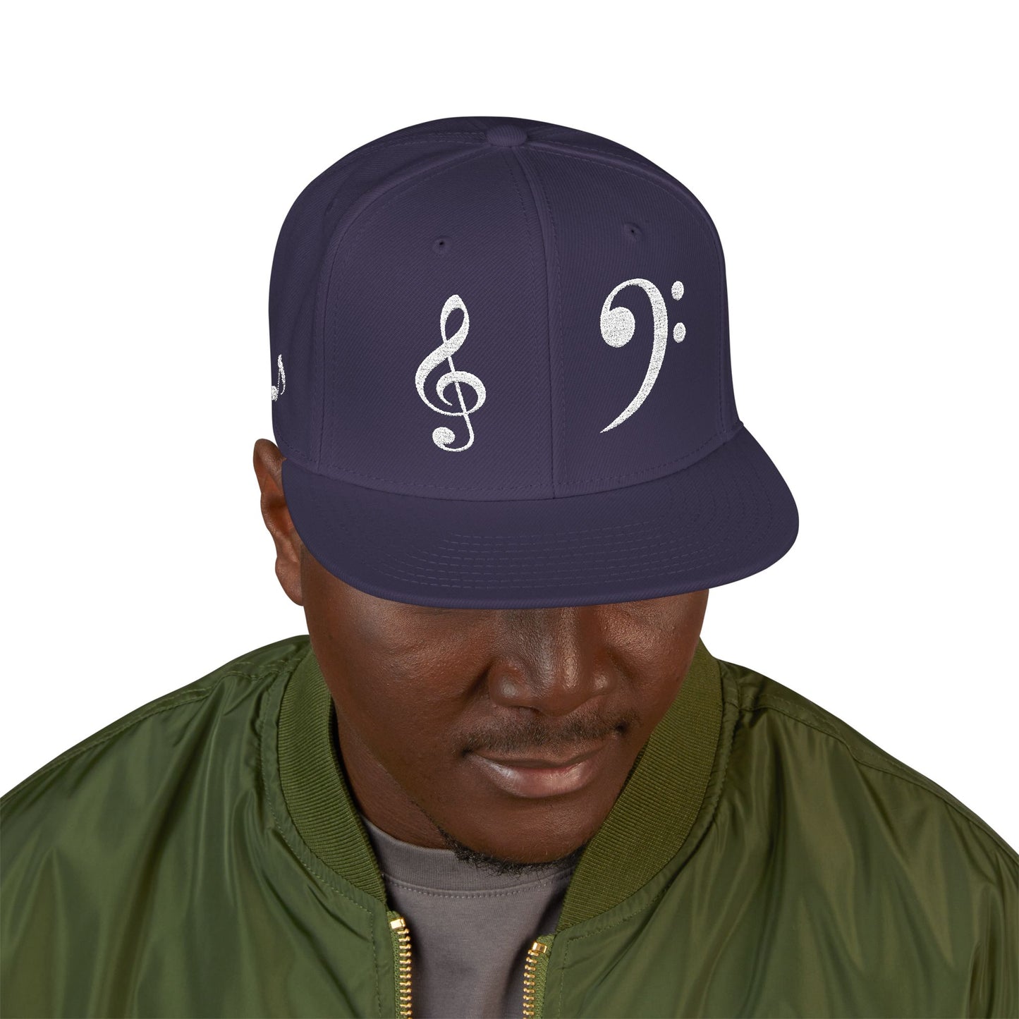 Bass Clef Snapback Hat — Embroidered Music Note Cap for Musicians & Music Lovers