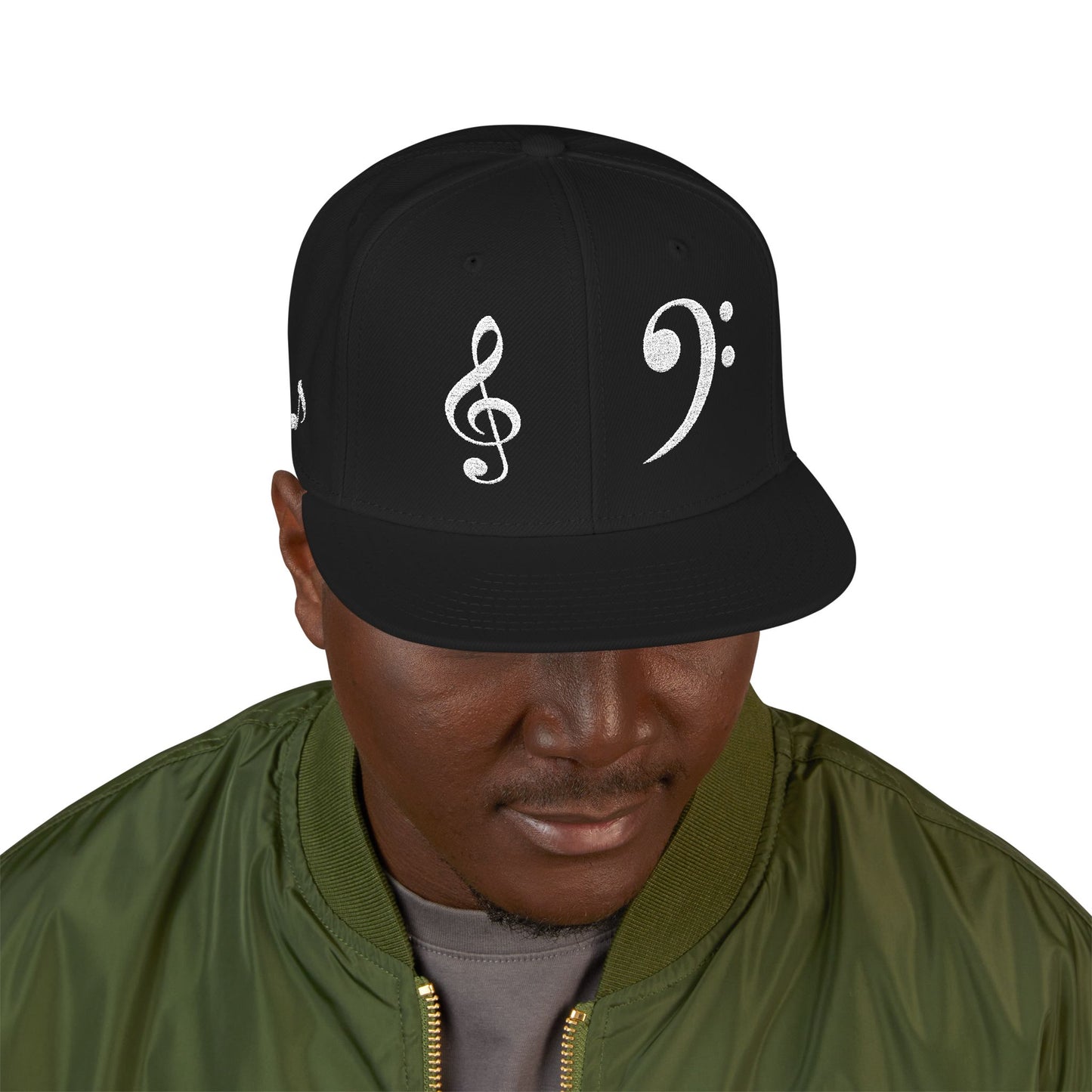 Bass Clef Snapback Hat — Embroidered Music Note Cap for Musicians & Music Lovers