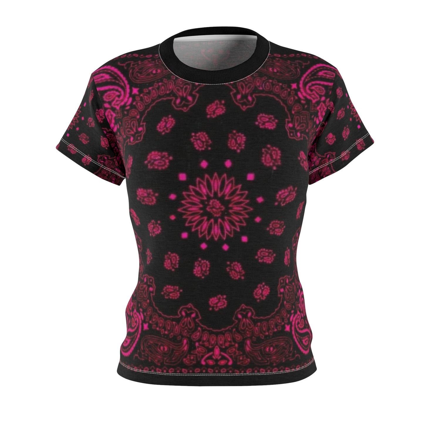 Woman’s Pink Bandana Shit, Comfortable Woman’s Bandanna Shirt, OG Women's Cut & Sew Tee (AOP)