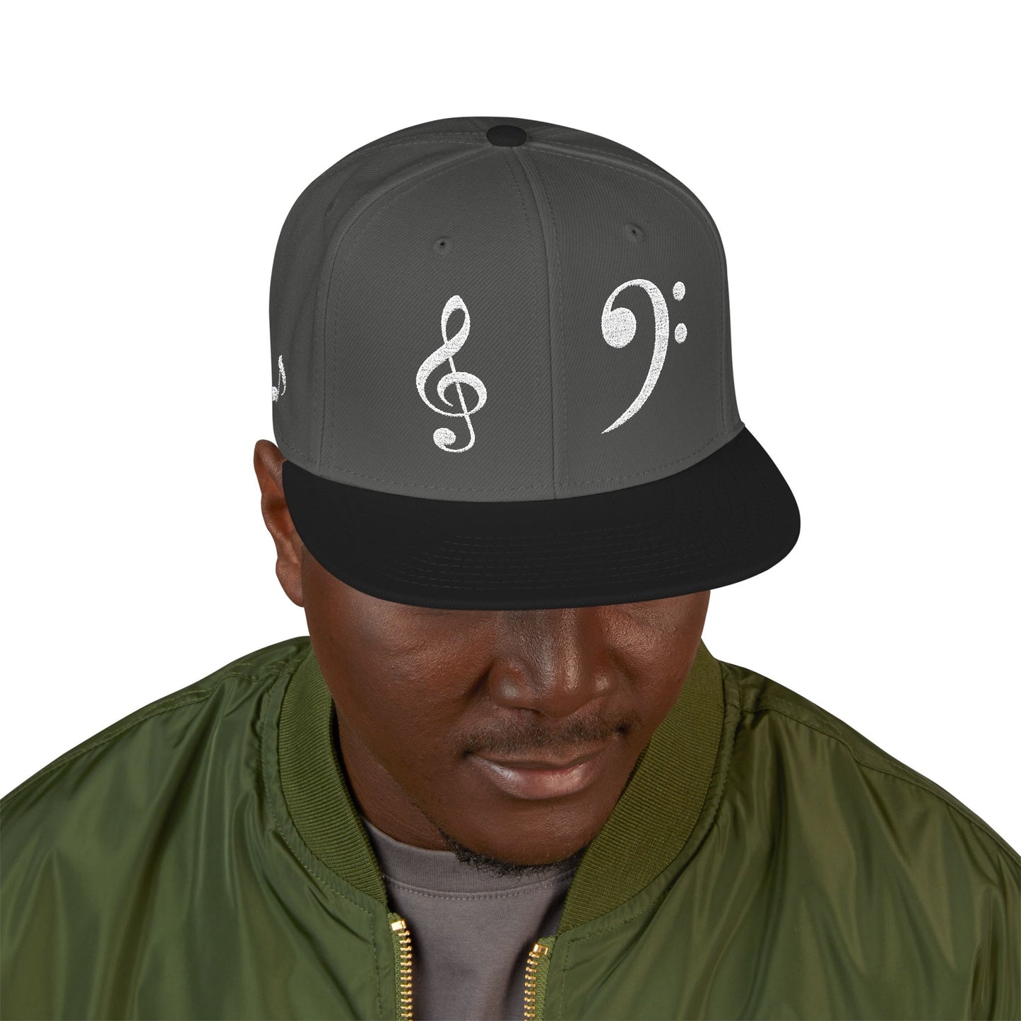 Bass Clef Snapback Hat — Embroidered Music Note Cap for Musicians & Music Lovers