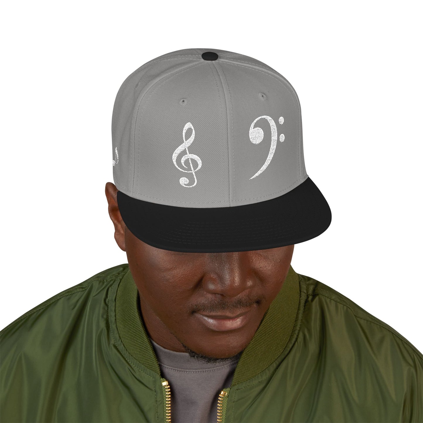 Bass Clef Snapback Hat — Embroidered Music Note Cap for Musicians & Music Lovers