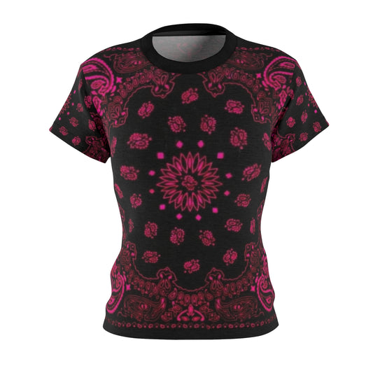 Woman’s Pink Bandana Shit, Comfortable Woman’s Bandanna Shirt, OG Women's Cut & Sew Tee (AOP)