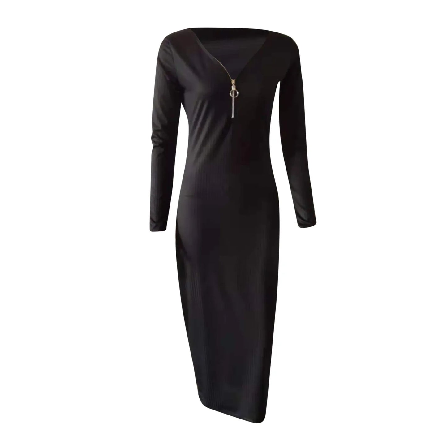 Winter Women Knit Maxi Dress Half Zipper Autumn Long Sleeve Slim Solid Harajuku Party Robe Ladies Fashion Pencil Sweater Dresses